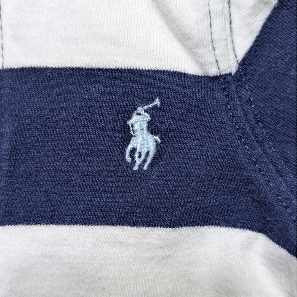 Ralph Lauren Baby Boys Navy White Striped‎ Rugby Romper Long Sleeve 9M